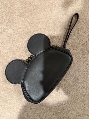 Disney x Coach Black Leatherette Mickey Ear Wristlet Clutch